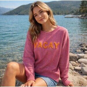 Pink Lilly VACAY Pink Knit Sweater Pullover Cozy Casual Crewneck Top Size M